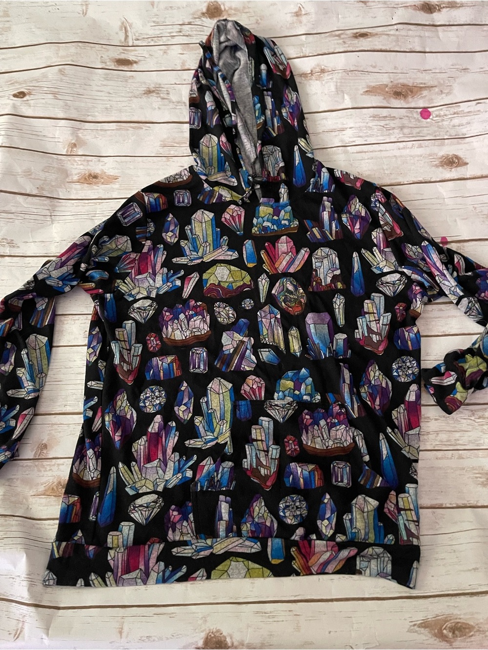 Crystal Print Hooded Pullover - Black with Multicolor Gem Motif